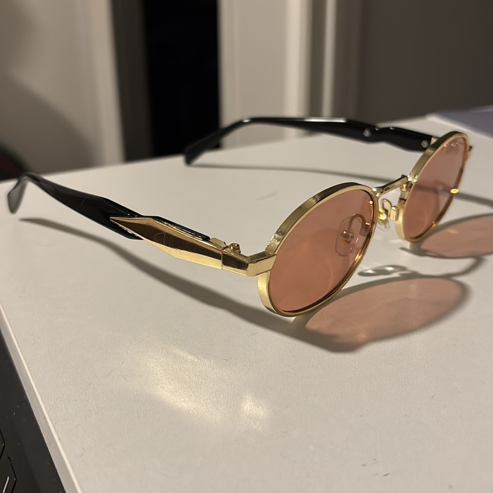 Pink and Gold Oval Shaped Sunglasses - Picture 2 of 6